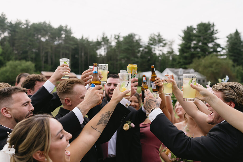 Wedding party cheering