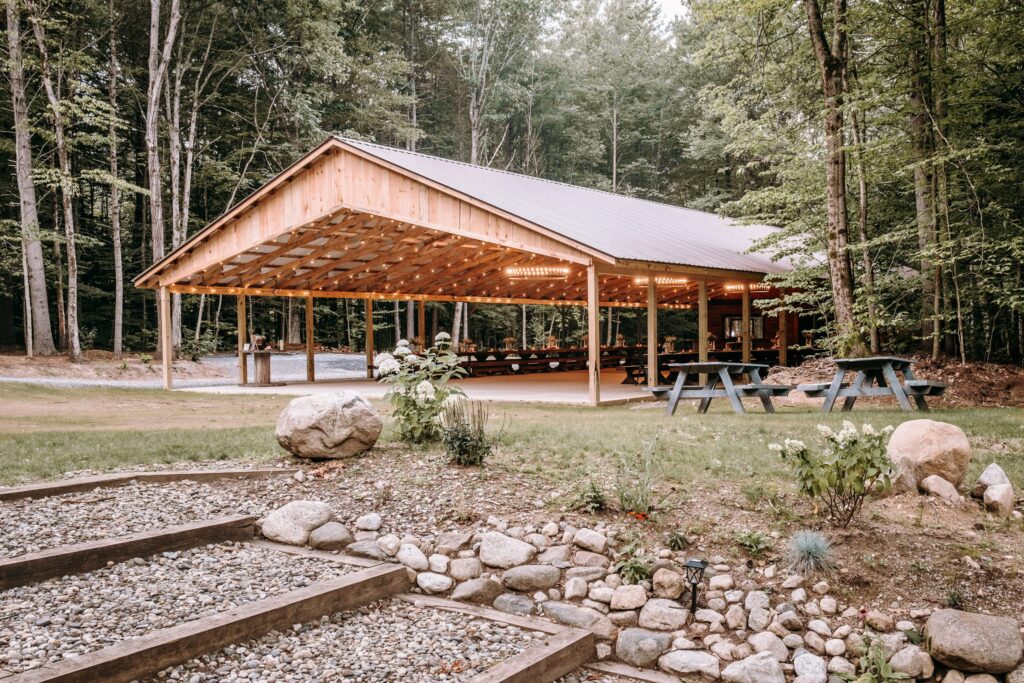 Beautiful view of the pavilion at Brookledge, which host weddings in Saratoga Springs