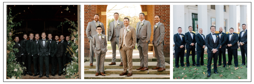 Advice for the groom on different poses to take with groomsmen on wedding day. 